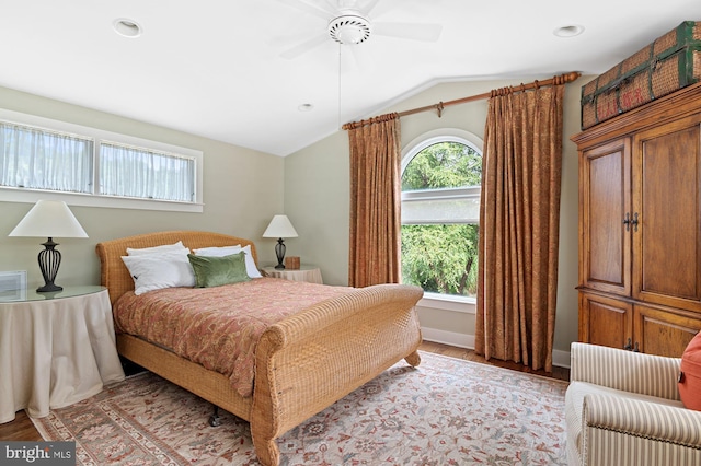 8620 Bozman Neavitt, Saint Michaels, MD 21663 - bedroom featuring recessed lighting, a ceiling fan, vaulted ceiling, and light wood finished floors