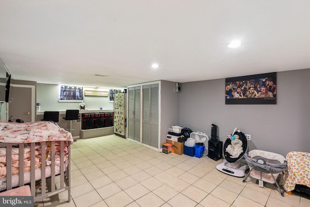 interior space with recessed lighting and tile patterned floors