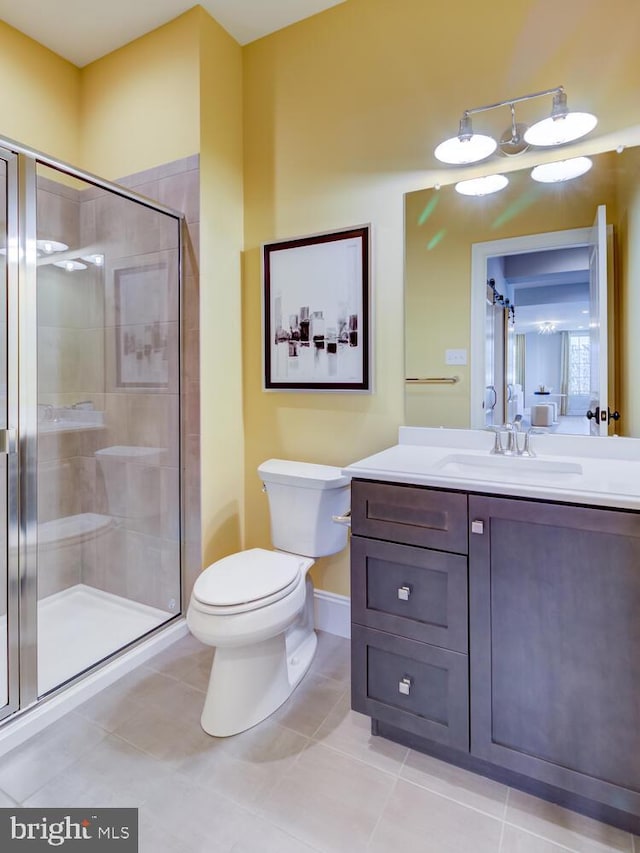 916 Prescott, Berwyn, PA 19312 - full bath with toilet, vanity, a shower stall, baseboards, and tile patterned flooring