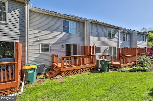 1514 Ravena St Unit D, Bethlehem, PA 18015 - rear view of house with a lawn, a wooden deck, and central air condition unit