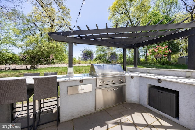 view of patio / terrace with exterior bar, grilling area, and an outdoor kitchen