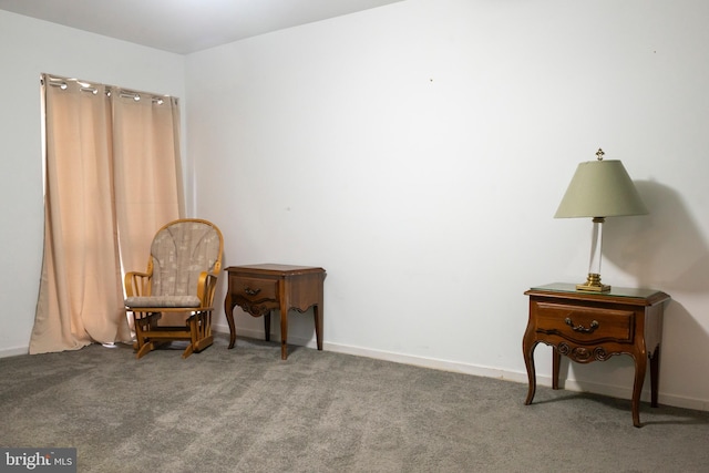 living area with baseboards and carpet flooring