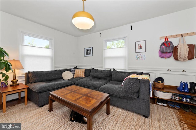 1708 Wrightfield Rd, Yardley, PA 19067 - living area featuring light wood-style flooring and wainscoting