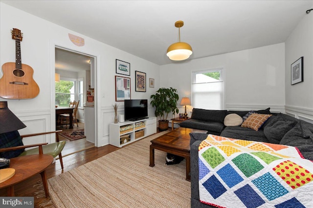 1708 Wrightfield Rd, Yardley, PA 19067 - living room with wood finished floors and wainscoting