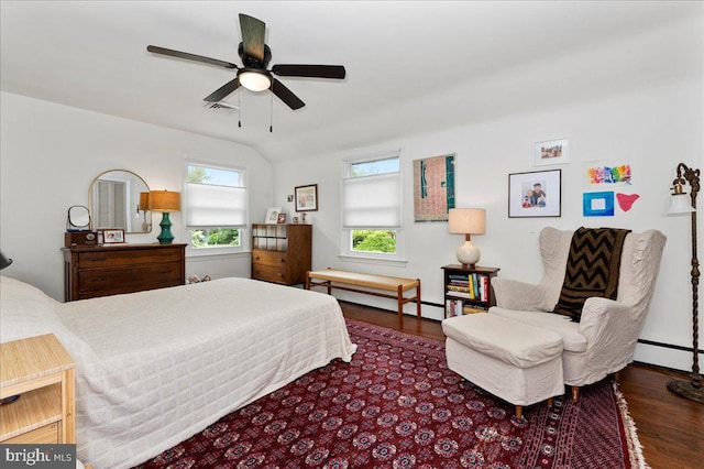 1708 Wrightfield Rd, Yardley, PA 19067 - bedroom featuring dark wood-style flooring, a ceiling fan, and a baseboard radiator