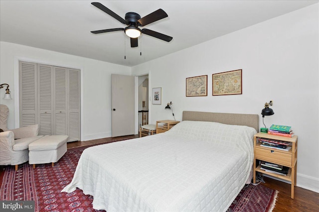 1708 Wrightfield Rd, Yardley, PA 19067 - bedroom featuring wood finished floors, baseboards, a closet, and ceiling fan