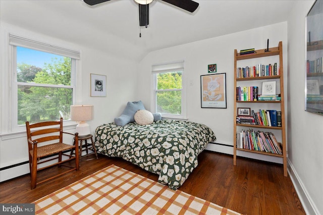 1708 Wrightfield Rd, Yardley, PA 19067 - bedroom featuring wood finished floors, a baseboard radiator, and vaulted ceiling