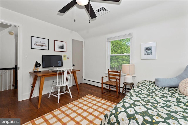 1708 Wrightfield Rd, Yardley, PA 19067 - bedroom featuring wood finished floors, lofted ceiling, a baseboard radiator, and an office area