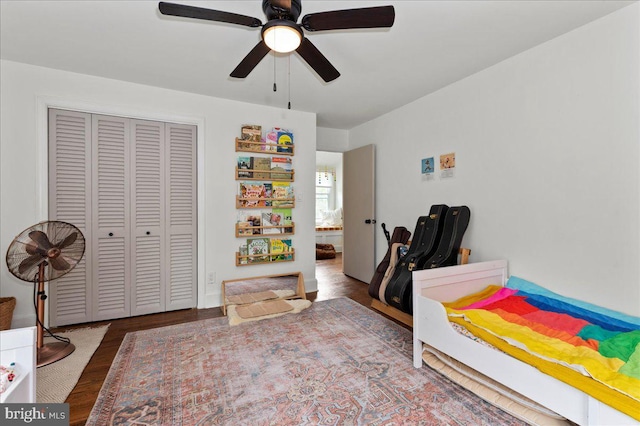 1708 Wrightfield Rd, Yardley, PA 19067 - bedroom with wood finished floors, a closet, and ceiling fan
