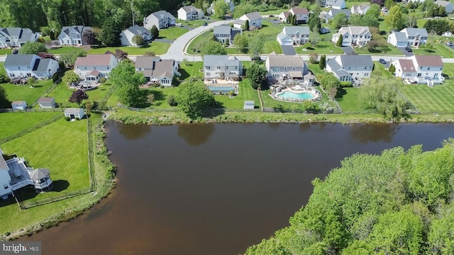 134 Ascot Ct, Bear, DE 19701 - aerial overview of property's location featuring nearby suburban area, a pool, and a nearby body of water