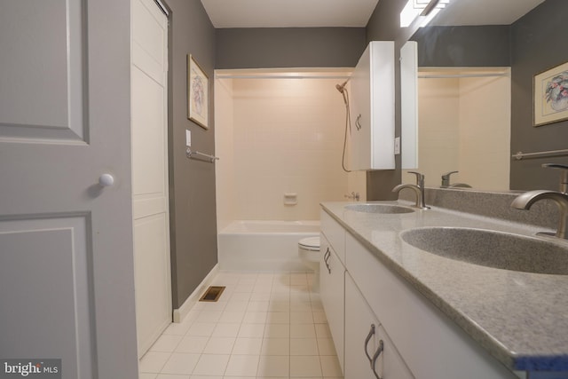 full bathroom featuring a sink, tile patterned floors, double vanity, and visible vents