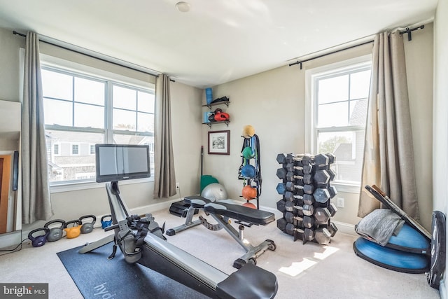 exercise area featuring carpet floors