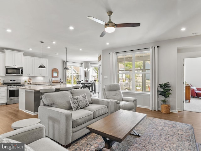 20515 Anchor Ln, Frankford, DE 19945 - living area featuring recessed lighting, ceiling fan, and wood finished floors
