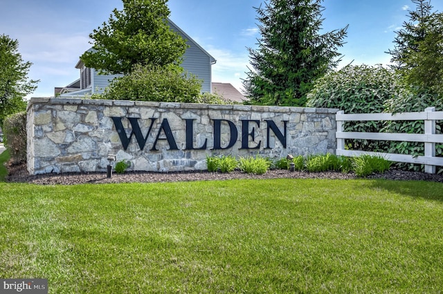 community / neighborhood sign with a lawn