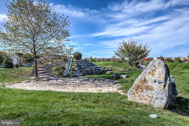 view of home's community with a lawn