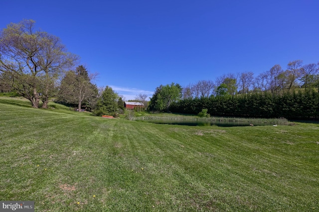 view of yard with a water view