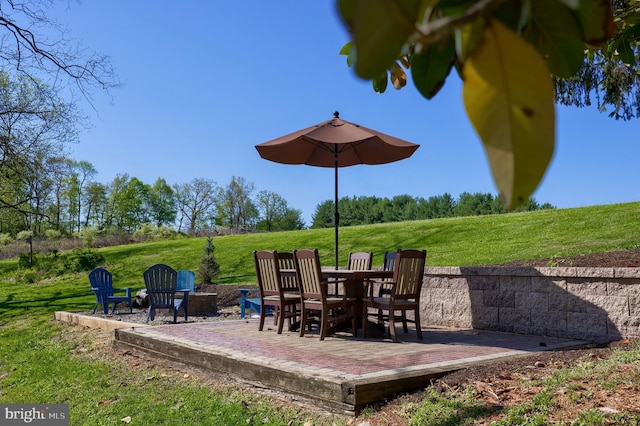 view of patio / terrace with a fire pit