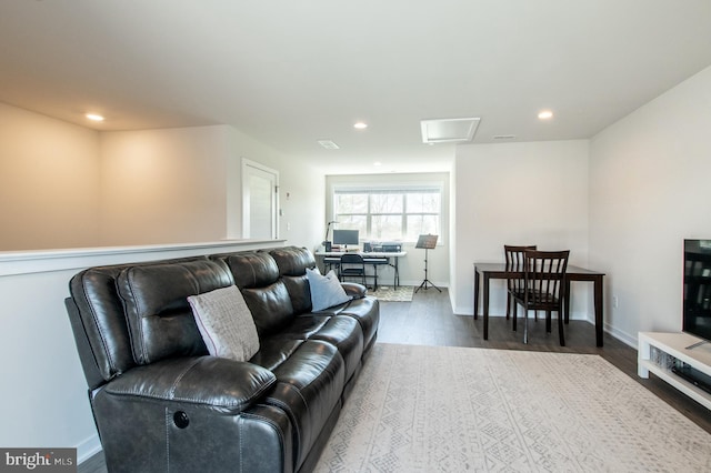 362 Star Tavern Ln, West Chester, PA 19382 - living area featuring recessed lighting, baseboards, wood finished floors, and attic access