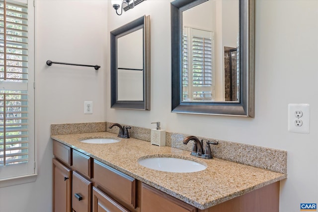 full bath featuring a sink, double vanity, and a wealth of natural light