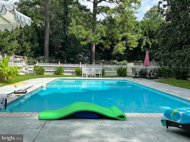 view of pool featuring a fenced in pool, a fenced backyard, and a patio area