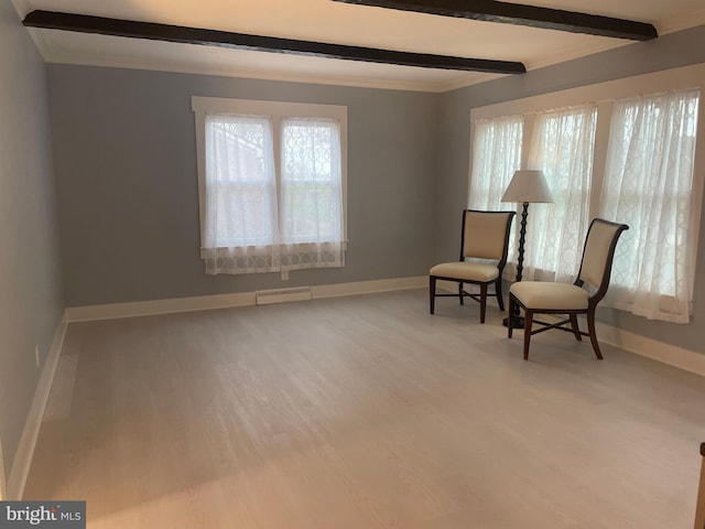 3 Talbot Ave, Cambridge, MD 21613 - sitting room featuring beamed ceiling, baseboards, wood finished floors, and crown molding