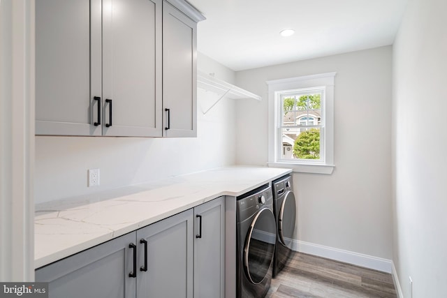 339 11th, Ship Bottom, NJ 08008 - washroom featuring cabinet space, independent washer and dryer, light wood finished floors, baseboards, and recessed lighting