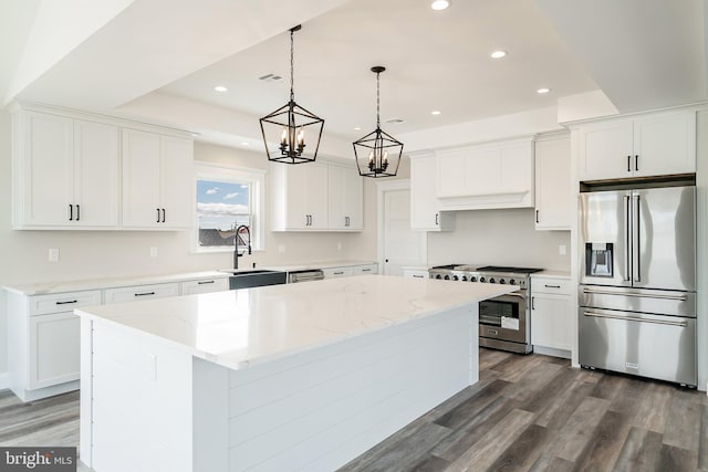 339 11th, Ship Bottom, NJ 08008 - kitchen featuring stainless steel appliances, a sink, dark wood-style floors, a kitchen island, and recessed lighting