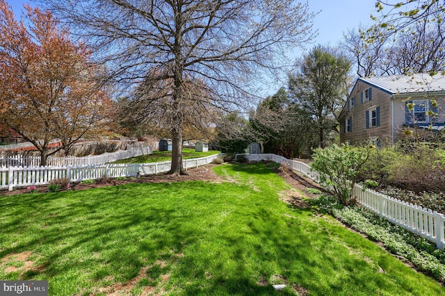view of yard with a fenced backyard