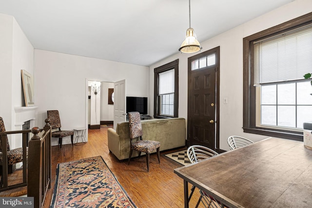foyer entrance with hardwood / wood-style flooring