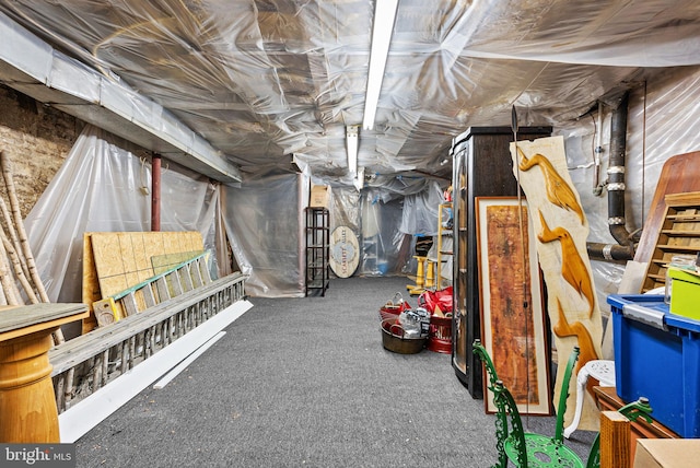 unfinished basement featuring carpet flooring