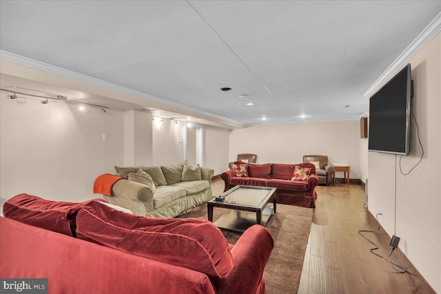 36 E Oak Ave, Moorestown, NJ 08057 - living area featuring crown molding, track lighting, and wood finished floors