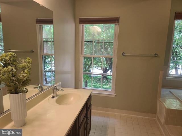 303 Saybrooke View Dr, Gaithersburg, MD 20877 - full bathroom with vanity, tile patterned floors, and tiled tub