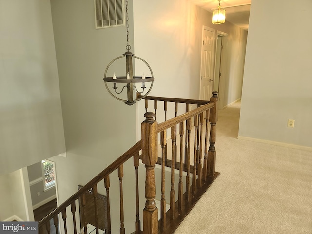 303 Saybrooke View Dr, Gaithersburg, MD 20877 - stairs featuring a chandelier and carpet flooring