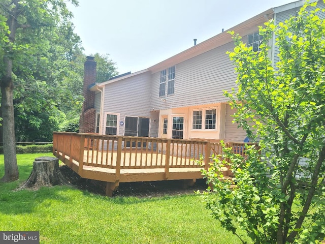 303 Saybrooke View Dr, Gaithersburg, MD 20877 - back of property featuring a chimney, a lawn, and a wooden deck