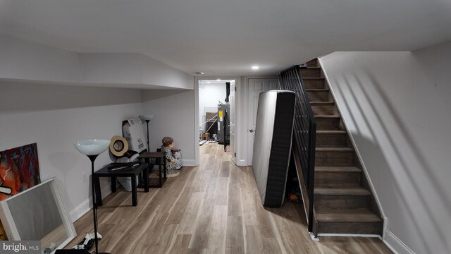 2246 N Hancock St, Philadelphia, PA 19133 - hallway featuring stairs, recessed lighting, baseboards, and light wood-style flooring
