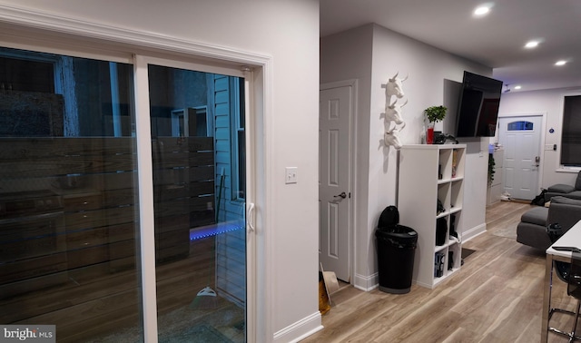 2246 N Hancock St, Philadelphia, PA 19133 - hall with recessed lighting, baseboards, and wood finished floors