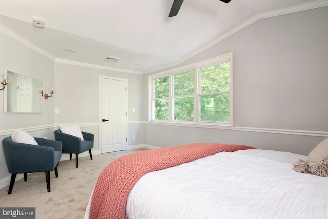 1119 Overbrook Rd, Baltimore, MD 21239 - bedroom featuring light colored carpet, vaulted ceiling, baseboards, ceiling fan, and crown molding