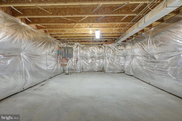 basement featuring electric panel