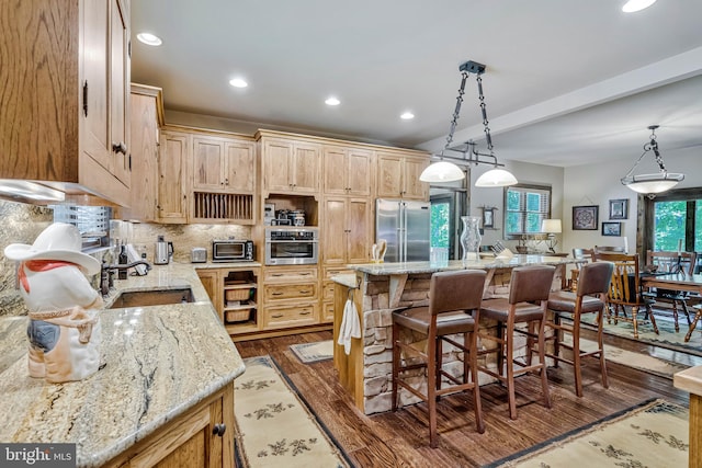 kitchen featuring recessed lighting, appliances with stainless steel finishes, and dark wood-style floors