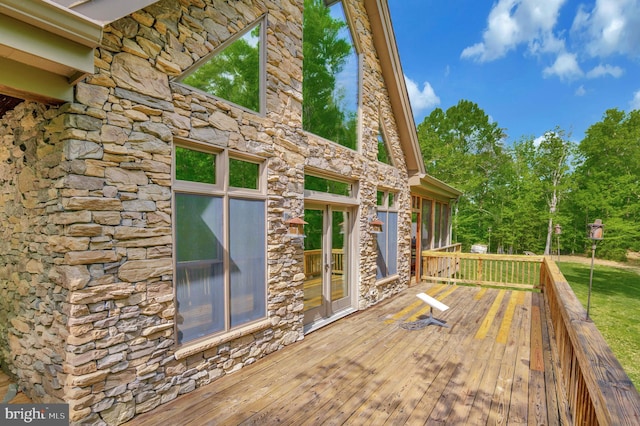 wooden terrace with french doors