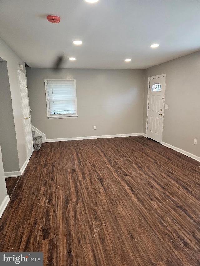 1569 Charlestown Dr, Edgewood, MD 21040 - below grade area featuring dark wood-style floors, recessed lighting, baseboards, stairs, and plenty of natural light