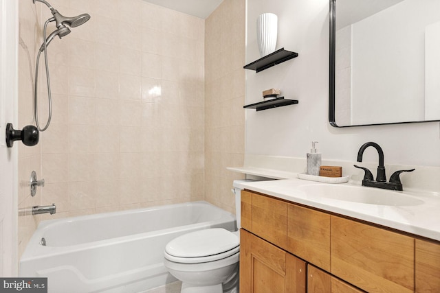 bathroom with toilet, washtub / shower combination, and vanity