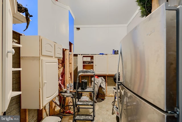 interior space featuring freestanding refrigerator