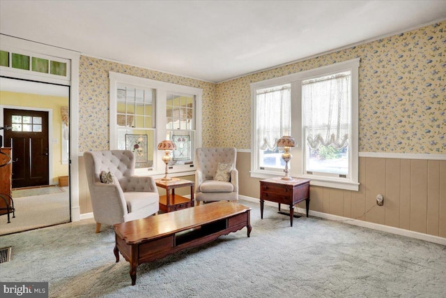 3401 Eisenbrown Rd, Reading, PA 19605 - sitting room featuring wallpapered walls, wainscoting, and plenty of natural light