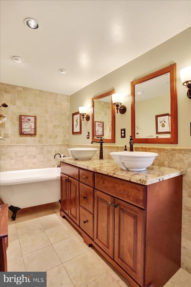 3401 Eisenbrown Rd, Reading, PA 19605 - full bath featuring a sink, tile walls, tile patterned flooring, and a washtub