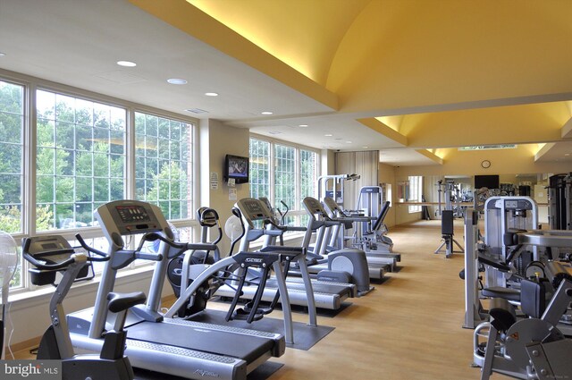 12116 Greenway Ct Unit 302, Fairfax, VA 22033 - gym featuring recessed lighting and light wood finished floors