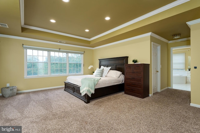 3 Firestone Ct, Skillman, NJ 08558 - carpeted bedroom featuring crown molding, baseboards, a raised ceiling, and recessed lighting