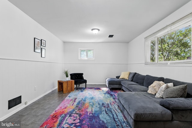 living area with baseboards