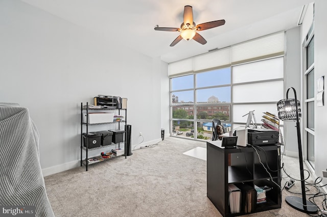 2772 Lighthouse Pt E Unit 410, Baltimore, MD 21224 - carpeted office space featuring a ceiling fan, a view of city, and floor to ceiling windows