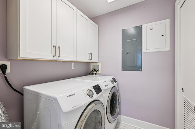 2772 Lighthouse Pt E Unit 410, Baltimore, MD 21224 - laundry room featuring electric panel, cabinet space, and washing machine and dryer